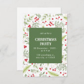 Groene en Rode Bloemenden en Vrolijke Kerstmis Kaart (Voorkant / Achterkant)