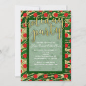 Groene en Rode Circles Gold Holiday Party Uitnodig Kaart (Voorkant)