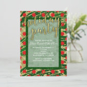 Groene en Rode Circles Gold Holiday Party Uitnodig Kaart (Staand voorkant)