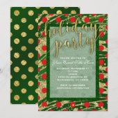 Groene en Rode Circles Gold Holiday Party Uitnodig Kaart (Voorkant / Achterkant)