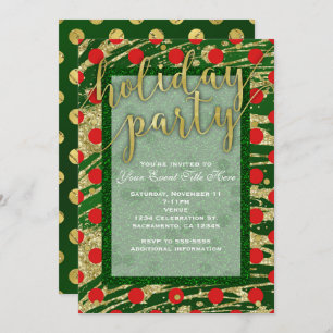 Groene en Rode Circles Gold Holiday Party Uitnodig Kaart