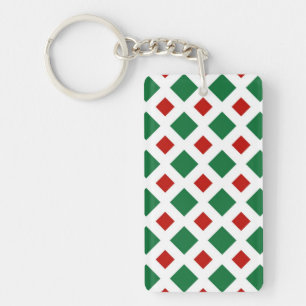 Groene en rode diamanten op wit sleutelhanger