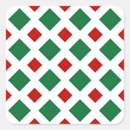 Groene en rode diamanten op wit vierkante sticker