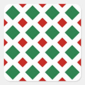 Groene en rode diamanten op wit vierkante sticker (Voorkant)