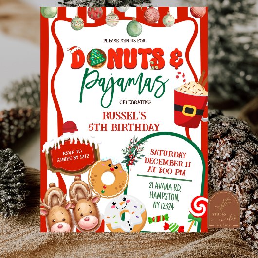 Groene en Rode Donuts en Pyjama's Verjaardag Kaart