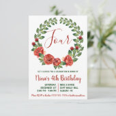 Groene en Rode Floral Wreath Birthday Invitation Kaart (Staand voorkant)
