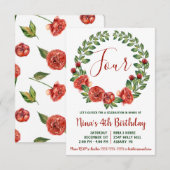 Groene en Rode Floral Wreath Birthday Invitation Kaart (Voorkant / Achterkant)
