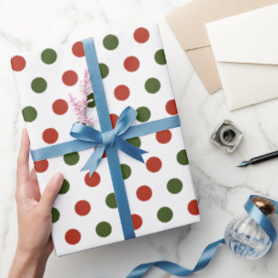 Groene en Rode Geometrische Polka Dot Kerstmis Cadeaupapier