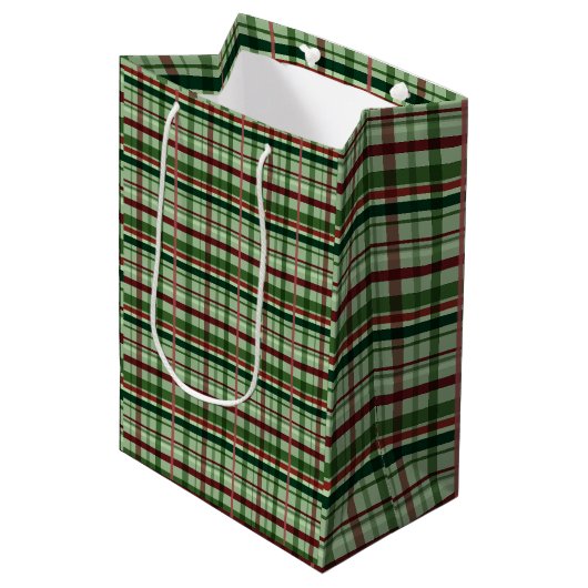 Groene en rode geruite Kerst Medium Cadeauzakje (Voorkant Gekanteld)