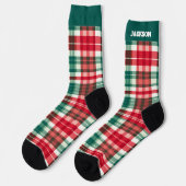 Groene en rode geruite kerstsokken met naam sokken (Links)