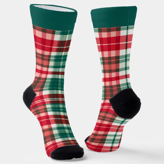 Groene en rode geruite kerstsokken met naam sokken (Gebogen)