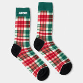 Groene en rode geruite kerstsokken met naam sokken (Rechts)