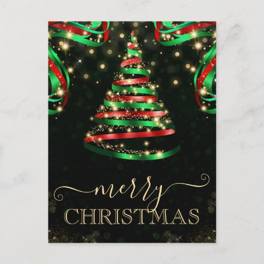 Groene en Rode Glitter Kerstbomen Feestdagenkaart (Voorkant)