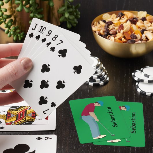 Groene en rode Golfer die speelkaarten maken (Insitu)