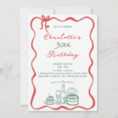 Groene en rode hand getekend 30e verjaardag uitnod kaart (Voorkant)