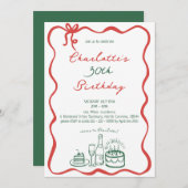 Groene en rode hand getekend 30e verjaardag uitnod kaart (Voorkant / Achterkant)