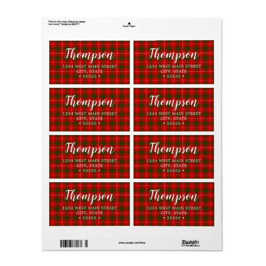 Groene en Rode Hertog van Rothesay Tartan Etiket (Full Sheet)