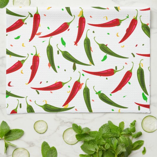 Groene en Rode Hete Peppers Patroon Theedoek (Gevouwen)