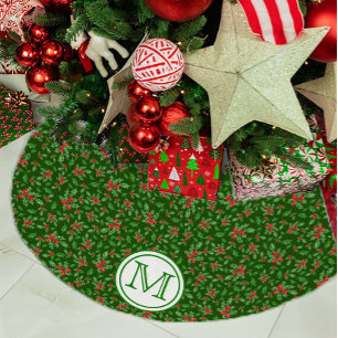 Groene en rode Holly Berry gepersonaliseerde monog Kerstboom Rok