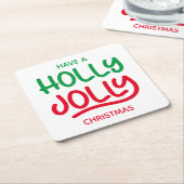 Groene en rode Holly Jolly-typografie Kartonnen Onderzetters (Schuin)