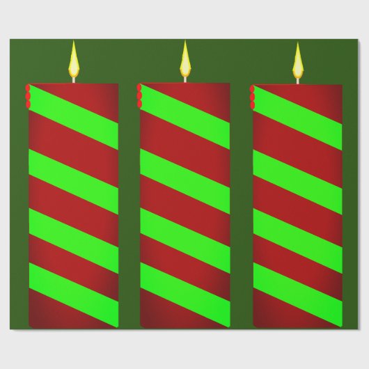 Groene en rode kaars Green Wrapping Paper Cadeaupapier (Vlak)