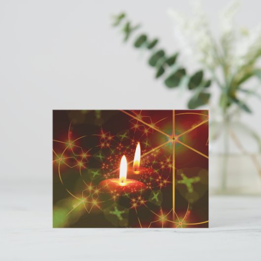 Groene en rode kerst advent kaarsen met sterren feestdagenkaart (Staand voorkant)
