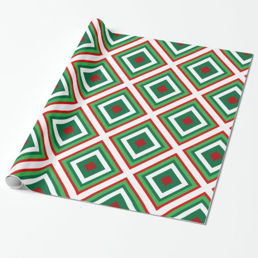 Groene en rode kerst art deco cadeaupapier (Uitgerold)