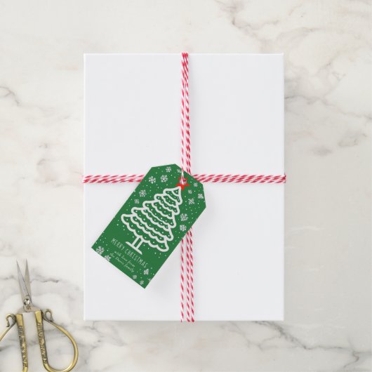 Groene en rode kerst cadeaulabel (Met Touw)