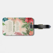 Groene en rode kerst poinsettia krans monogram bagagelabel (Achterkant horizontaal)