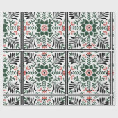 Groene en rode kerst volkskunst cadeaupapier (Vlak)