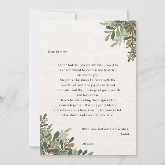Groene en rode kerstbloem Wenskaart Feestdagenkaart (Achterkant)