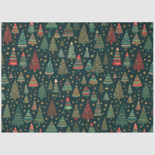 Groene en rode kerstbomen en kerststerren tissuepapier (Voorkant)