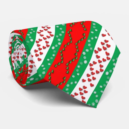 Groene en rode kerstbomen en sneeuwvlokken stropdas (Opgerold)