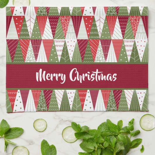Groene en rode kerstbomen theedoek (Gevouwen)