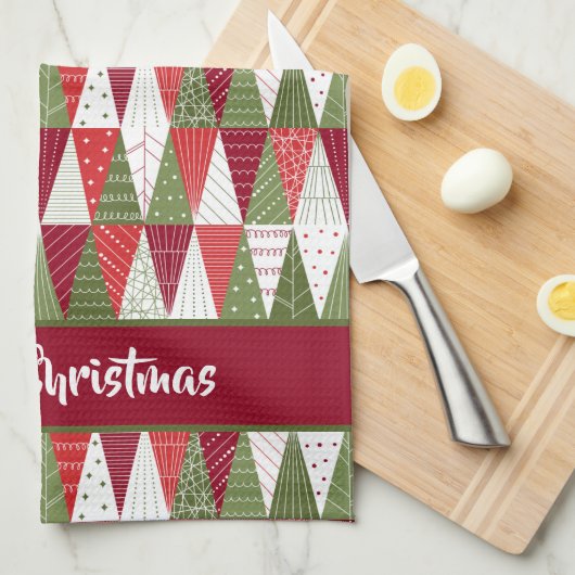 Groene en rode kerstbomen theedoek (Quarter Fold)