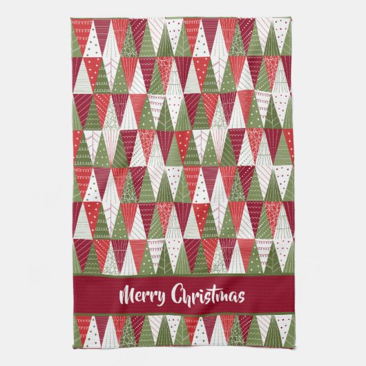 Groene en rode kerstbomen theedoek (Verticaal)