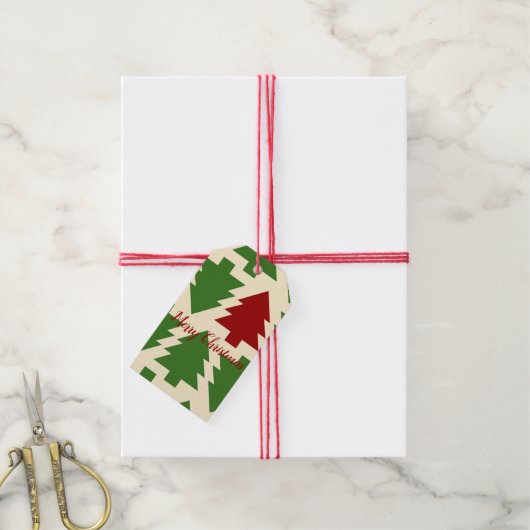 Groene en rode kerstboom cadeaulabel (Met Touw)