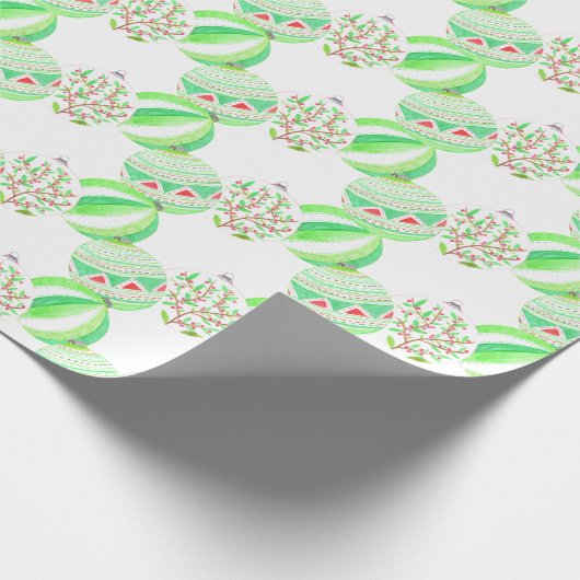 Groene en rode kerstbubbels cadeaupapier (Hoek)