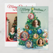 Groene en rode kerstkaart met kerstboomversieringe (Voorkant / Achterkant)