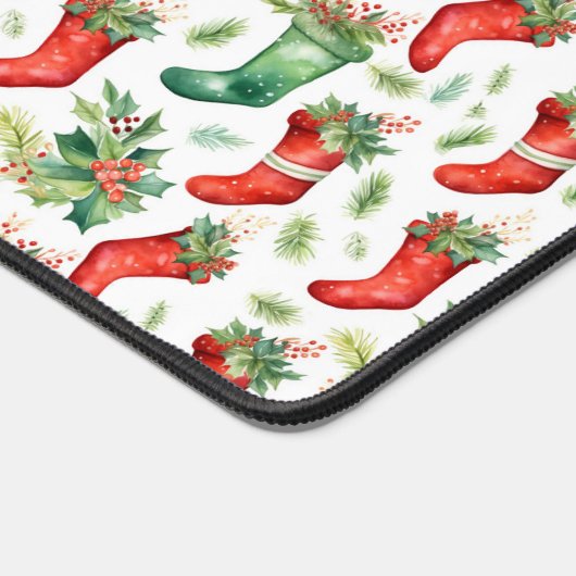 Groene en rode kerstkousen bureaumat (Hoek)