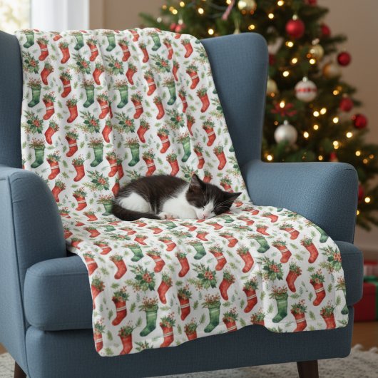 Groene en rode kerstkousen fleece deken