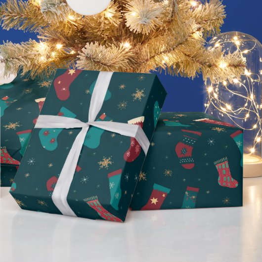 Groene en Rode Kerstkousen Groene Kerstmis Cadeaupapier (Feestdagen)