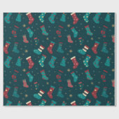 Groene en Rode Kerstkousen Groene Kerstmis Cadeaupapier (Vlak)