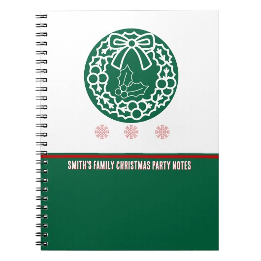 groene en rode kerstkrans en hulstbes notitieboek (Voorkant)