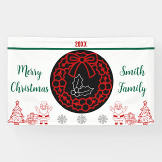 groene en rode kerstkrans sneeuwvlok Santa Clause Spandoek