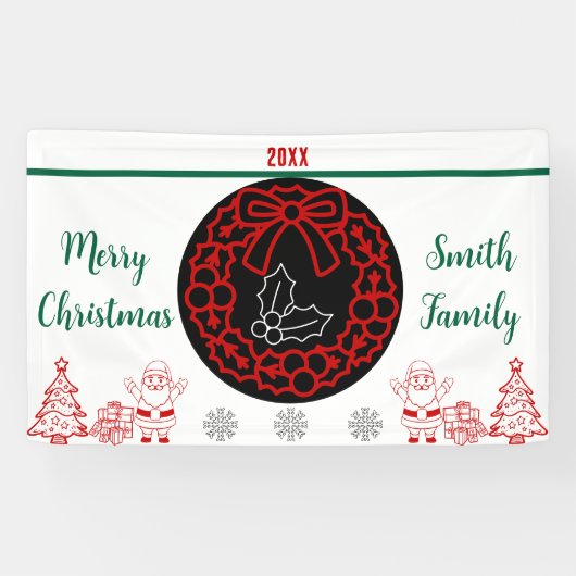 groene en rode kerstkrans sneeuwvlok Santa Clause Spandoek (Horizontaal)