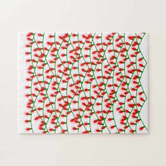 Groene en rode kerstlampjes die rustreren legpuzzel (Horizontaal)