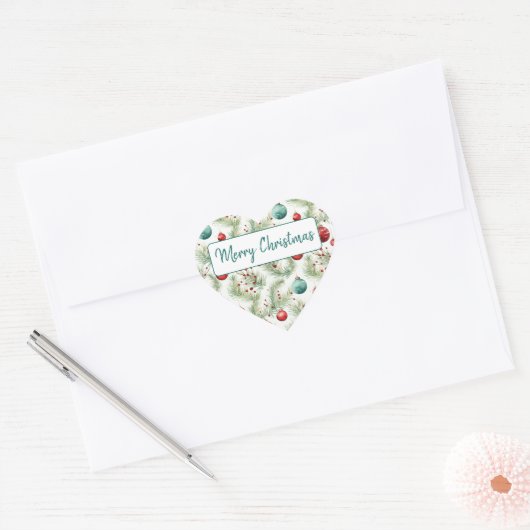 Groene en rode kerstpatronen - hart sticker (Envelop)