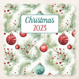 Groene en rode kerstpatronen - kartonnen onderzetters