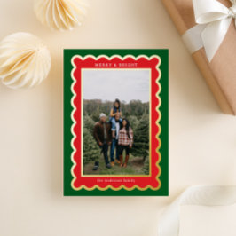 Groene en rode klassieke kerstgeschulpte foto folie feestdagenkaart